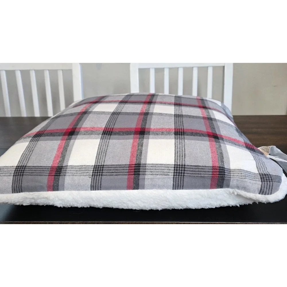 Eddie Bauer Decorative Throw Pillow Wallace Plaid Sherpa Red Black Square 20 NEW